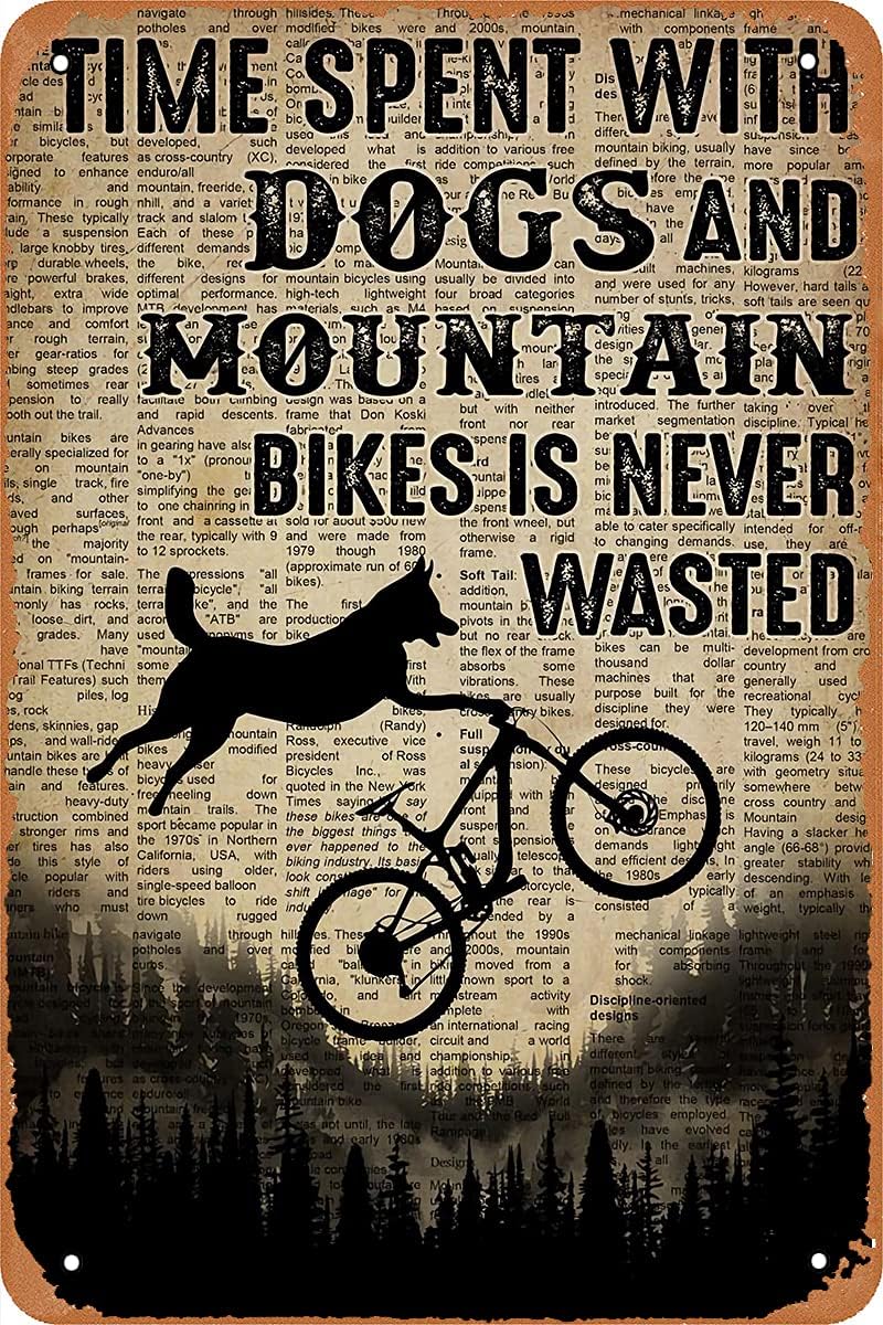 Mountain Biking With Dog - Placa Decorativa de Metal Vintage: O